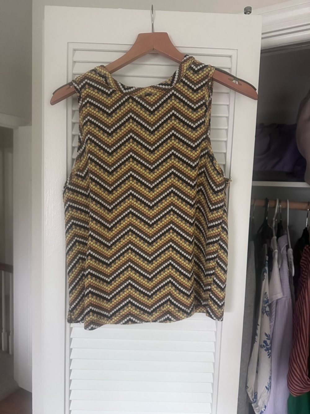 Anthropologie Yellow Black Cream Chevron Tank Top